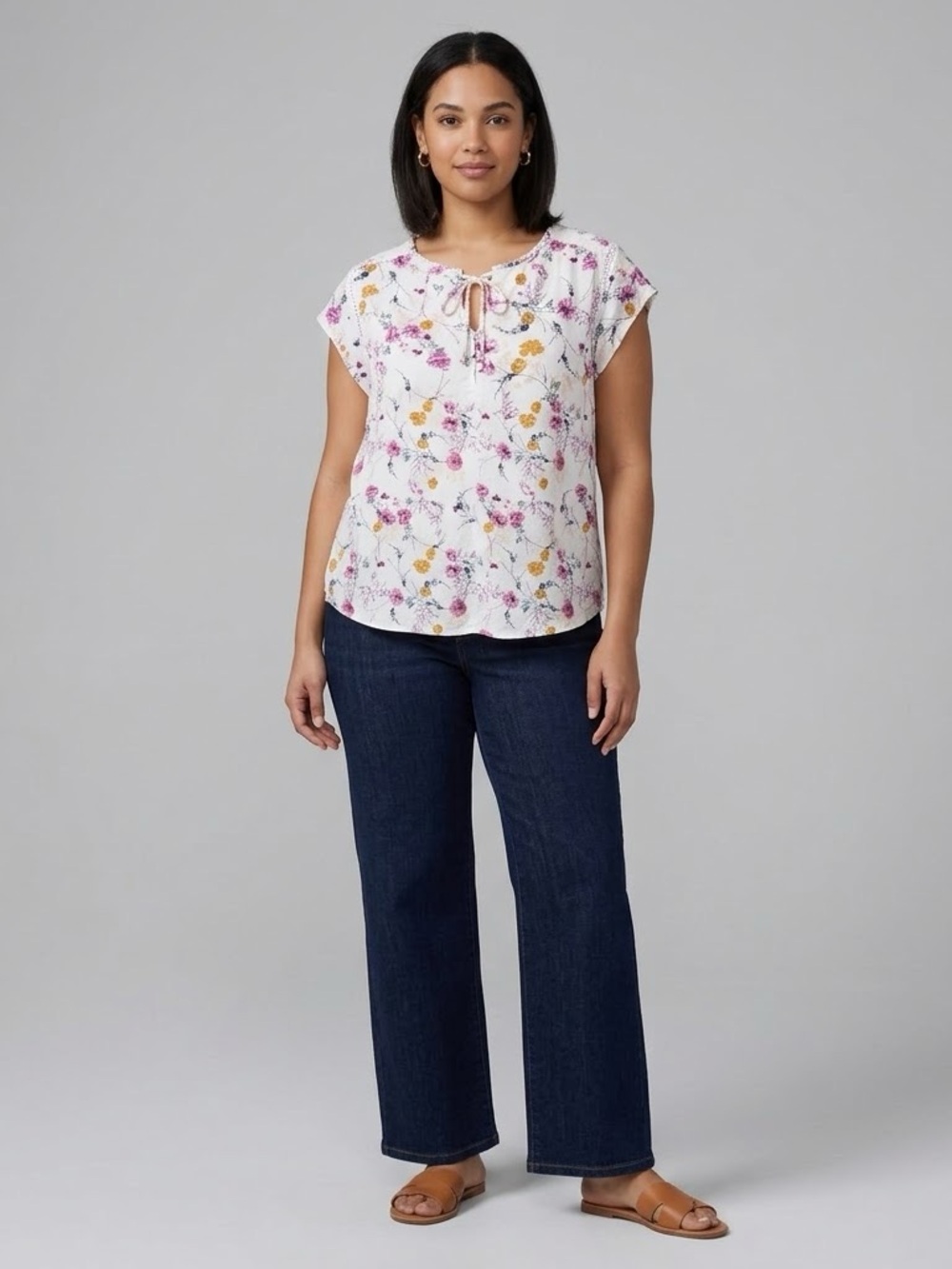 Buffalo David Bitton Floral Keyhole Tie-Neck Blouse Boho Cottagecore Casual XXL
